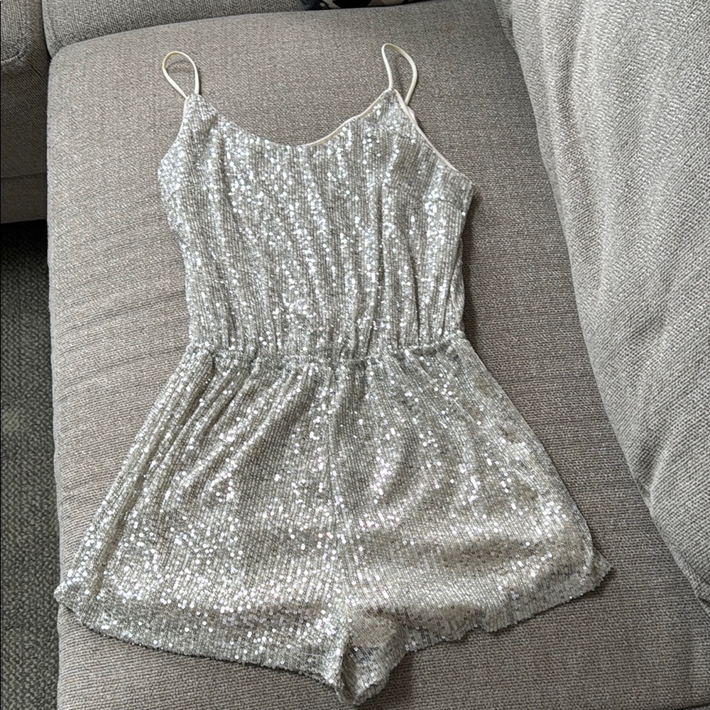 She + Sky Silver Wide-Leg Jumpsuit with Spaghetti Straps